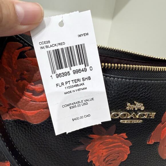 Coach Teri Shoulder Bag With Floral Print CCE28 Black/Red - Picture 8 of 9